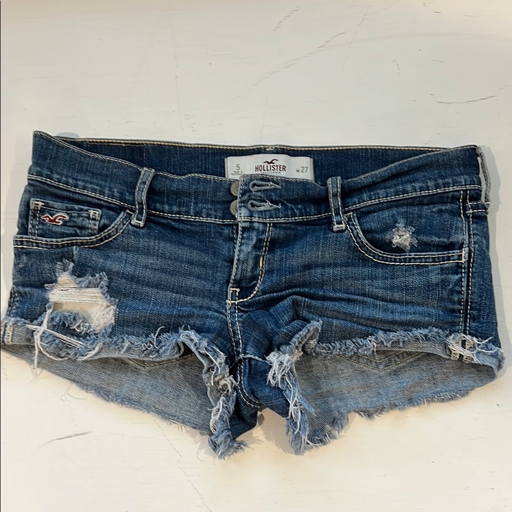 Hollister Blue Jean Shorts with Distressed Hem